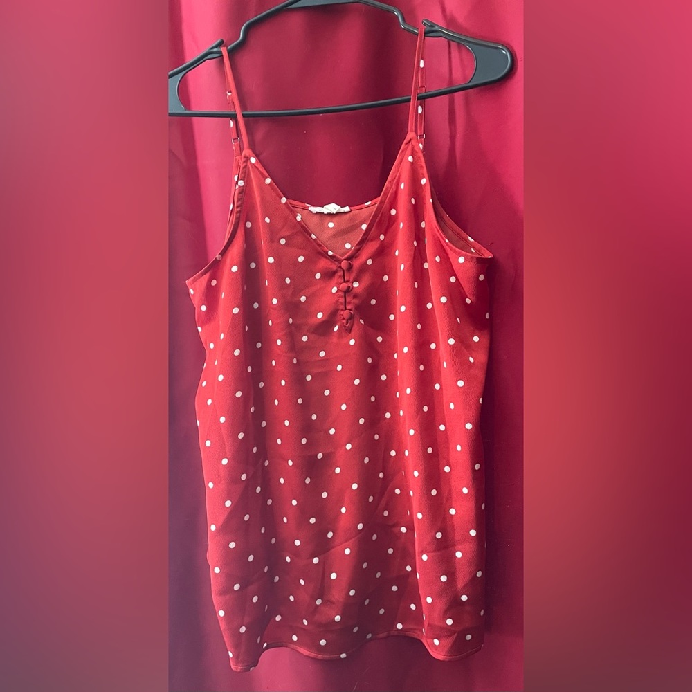 Maurice’s red and white polka dot tank top
